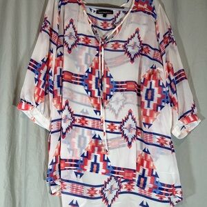 Zac &‎ Rachel Red and Blue Geometric Blouse